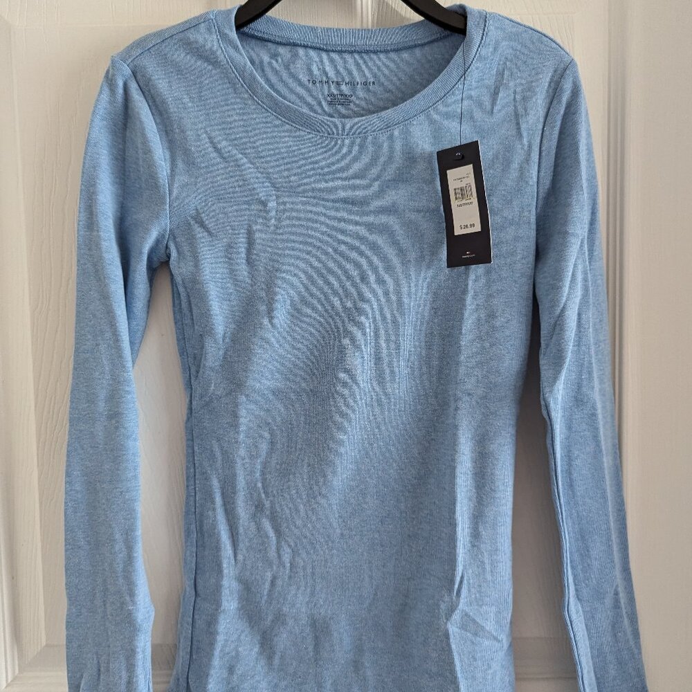 NWT Tommy Hilfiger Sky Blue Long Sleeve Crew Neck Shirt Sz XXS